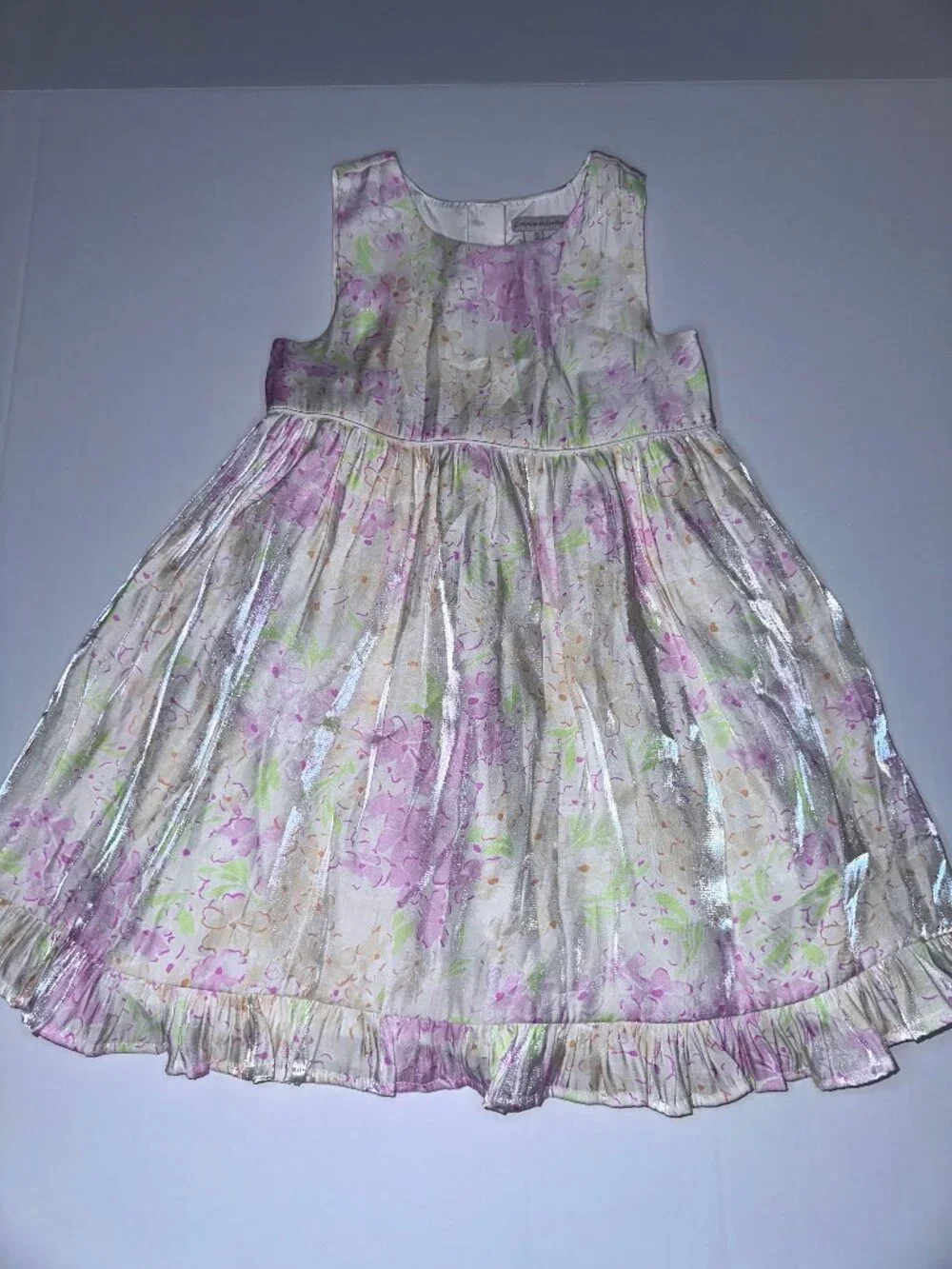 Catherine Malandrino satiny ruffle Floral pastel yellow pink Dress Size 7 Girls